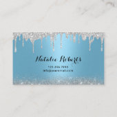 Moderne Zilveren Glitter Drips Blauwe Salon & SPA Afsprakenkaartje (Achterkant)