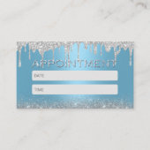 Moderne Zilveren Glitter Drips Blauwe Salon & SPA Afsprakenkaartje (Voorkant)