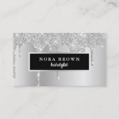 Moderne zilveren glitter druipt haarstylist visitekaartje (Voorkant)