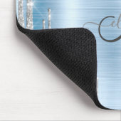 Moderne zilveren glitter druppels blauw metallic m muismat (Hoek)