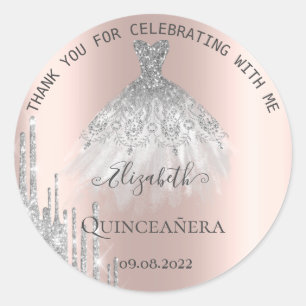 Moderne zilveren glitter druppels jurk Quinceañera Ronde Sticker
