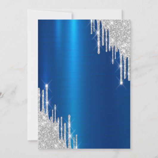 Moderne zilveren glitter druppels metallic blauw z kaart (Achterkant)