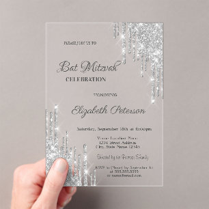 Moderne Zilveren Glitter Druppels Roze Gouden Bar Acryl Uitnodigingen