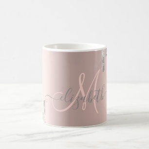 Moderne Zilveren Glitter Druppels Roze Gouden Mono Koffiemok