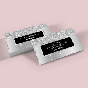 Moderne zilveren glitter druppelt haarstylist visitekaartje