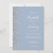 Moderne Zilveren Glitter Dusty Blue QR Code Weddin Kaart (Voorkant)