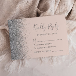 Moderne, zilveren glitter Edge Blush Pink RSVP Kaartje
