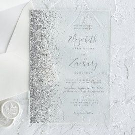 Moderne Zilveren Glitter Edge Wedding Acryl Uitnodigingen