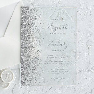Moderne Zilveren Glitter Edge Wedding Acryl Uitnodigingen