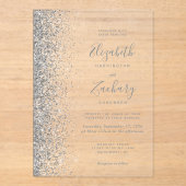 Moderne Zilveren Glitter Edge Wedding Acryl Uitnodigingen (Voorkant)