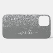 Moderne Zilveren Glitter Elegante Script Naam Case-Mate iPhone Case (Achterkant (horizontaal))