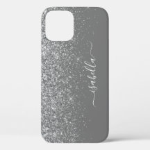 Moderne Zilveren Glitter Elegante Script Naam