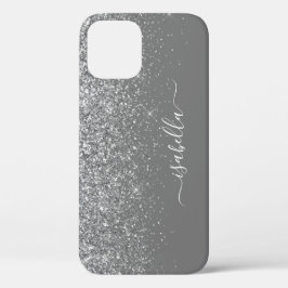 Moderne Zilveren Glitter Elegante Script Naam Case-Mate iPhone Case