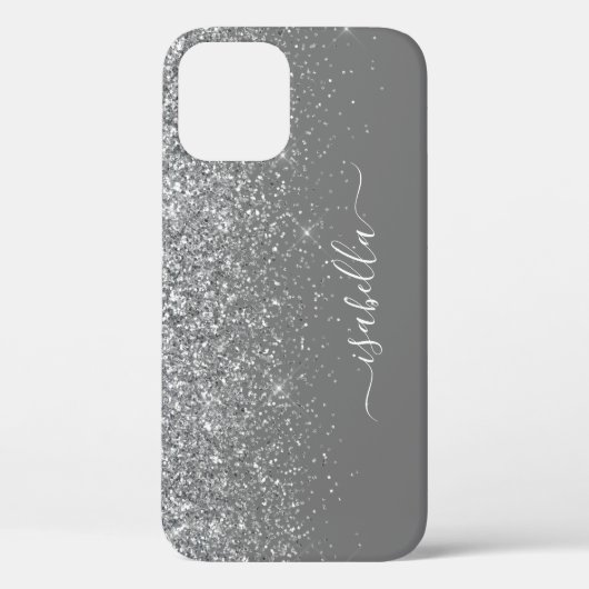 Moderne Zilveren Glitter Elegante Script Naam Case-Mate iPhone Case (Achterkant)