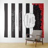 Moderne zilveren glitter en rode rozen verjaardag wandkleed (In Situ (horizontaal))