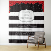 Moderne zilveren glitter en rode rozen verjaardag wandkleed (In situ)