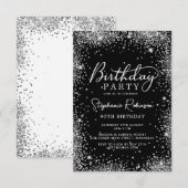 Moderne zilveren glitter en zwarte 90e verjaardag kaart (Voorkant / Achterkant)