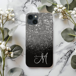 Moderne zilveren glitter en zwarte sprankeling Case-Mate iPhone case