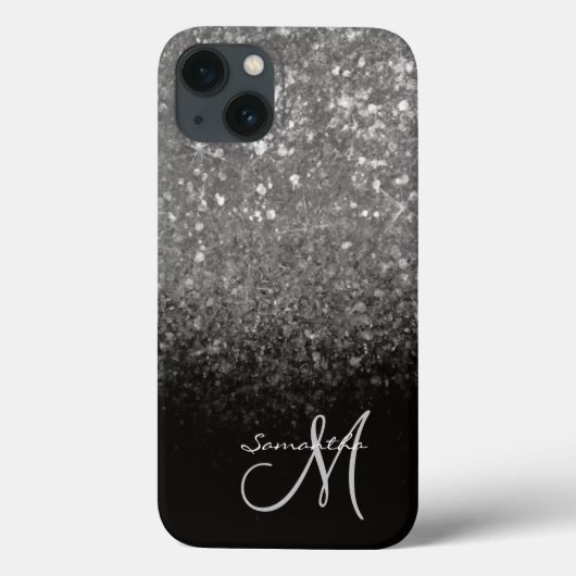 Moderne zilveren glitter en zwarte sprankeling Case-Mate iPhone case (Achterkant)