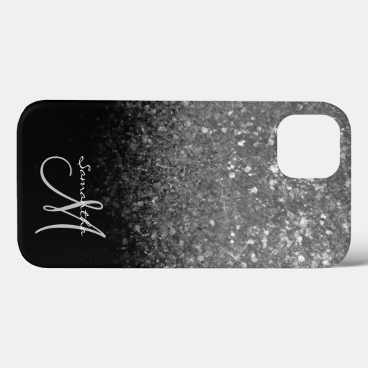 Moderne zilveren glitter en zwarte sprankeling Case-Mate iPhone case (Achterkant (horizontaal))