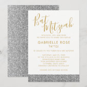 Moderne zilveren glitter gouden vleermuis mitswa u kaart (Voorkant / Achterkant)