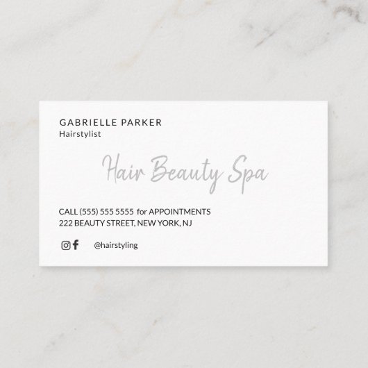 Moderne zilveren glitter grijs en wit haar stylist visitekaartje (Achterkant)