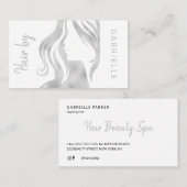 Moderne zilveren glitter grijs en wit haar stylist visitekaartje (Voorkant / Achterkant)