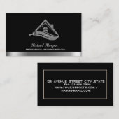 Moderne Zilveren Glitter Huis Dakborstel Zwart Visitekaartje (Voorkant / Achterkant)