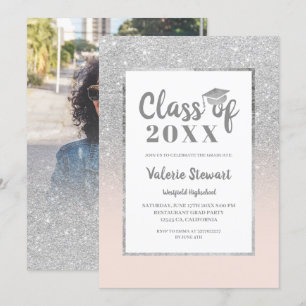 Moderne zilveren glitter klasse van foto afstudere kaart