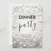 Moderne Zilveren Glitter Lichten Eettafel Feest Kaart (Voorkant)