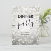 Moderne Zilveren Glitter Lichten Eettafel Feest Kaart (Staand voorkant)
