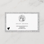 Moderne zilveren glitter-logo bedankt visitekaartje (Achterkant)