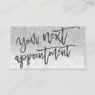 Moderne zilveren glitter marmer script typografie afsprakenkaartje