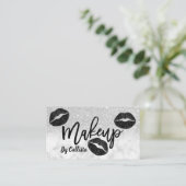 Moderne zilveren glitter marmeren lippen make-up a visitekaartje (Staand voorkant)