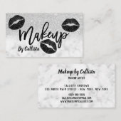 Moderne zilveren glitter marmeren lippen make-up a visitekaartje (Voorkant / Achterkant)