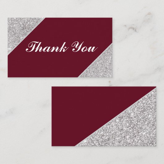Moderne zilveren glitter op Bourgogne Bedankt Informatiekaartje (Voorkant / Achterkant)