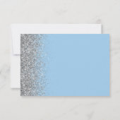 Moderne zilveren glitter rand pastel baby blauw RSVP kaartje (Achterkant)