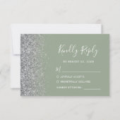 Moderne zilveren glitter rand sage groen RSVP kaartje (Voorkant)