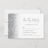Moderne zilveren glitter rand wit RSVP kaartje (Voorkant)