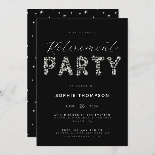 Moderne Zilveren Glitter Retirement Party Kaart (Voorkant / Achterkant)