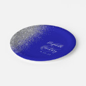 Moderne Zilveren Glitter Royal Blue Wedding Papieren Bordje (Gekanteld)