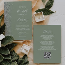Moderne Zilveren Glitter Salie Groene QR Code Trou