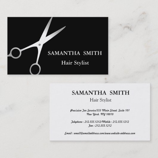 Moderne Zilveren Glitter Schaar Salon Hair Stylist Visitekaartje (Voorkant / Achterkant)