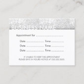Moderne zilveren glitter schoonheidssalon afsprakenkaartje (Voorkant)