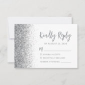 Moderne Zilveren Glitter Schrift Wit RSVP Kaartje (Voorkant)