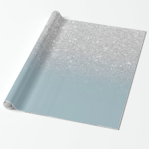 Moderne zilveren glitter sparkles ombre dusty blue cadeaupapier