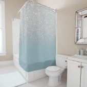 Moderne zilveren glitter sparkles ombre dusty blue douchegordijn (In situ)