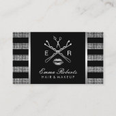 Moderne zilveren glitter strepen schoonheidssalon visitekaartje (Voorkant)