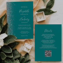Moderne Zilveren Glitter Turquoise Blauwe QR Code 