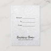 Moderne zilveren glitter vakantie cadeaubonnen kortingskaartje (Achterkant)